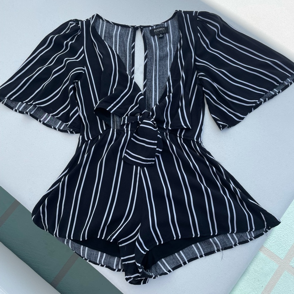 Black and white stripped romper